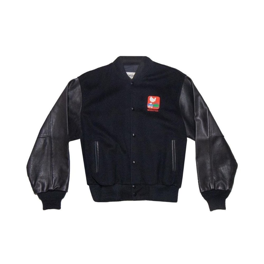 1994 Woodstock Leather Wool Varsity Style Jacket Vintage Size Large - Picture 2 of 4